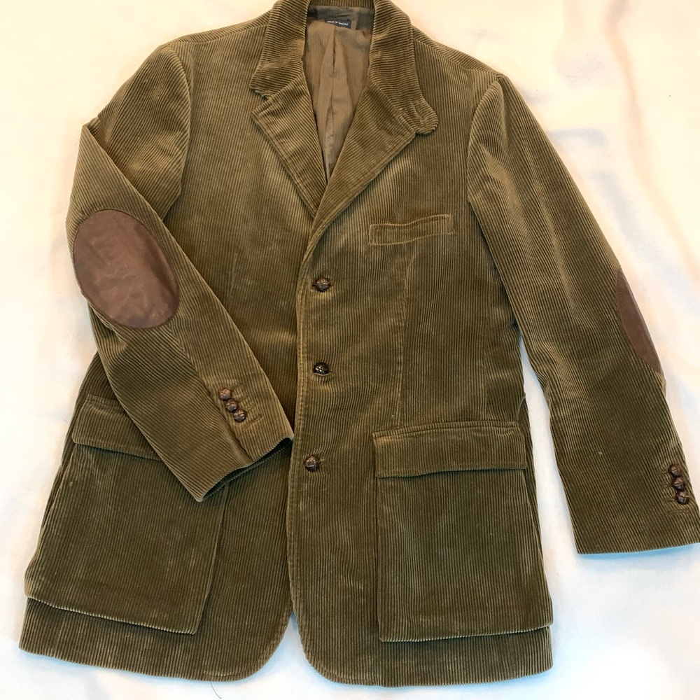 POLO by RALPH LAUREN OLIVE Corduroy Blazer with Leather Patches 100% Cotton